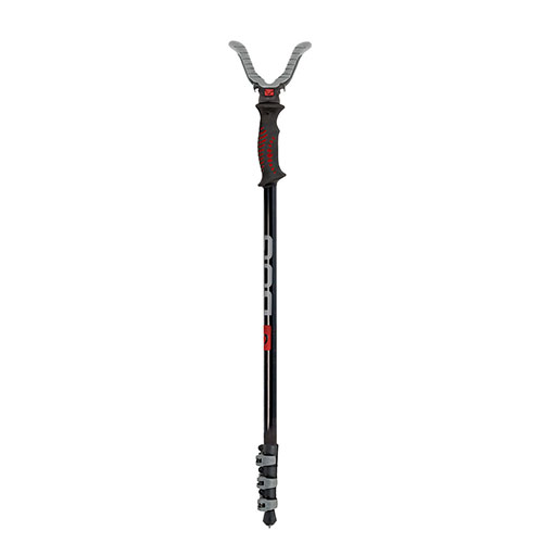 El monopod Adrenaline de BOG es portátil y versátil, con bloqueo de patas, picos metálicos retráctiles y el sistema Switcheroo para cambiar accesorios rápidamente.