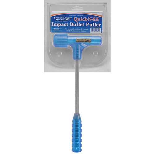 El Frankford Arsenal® Quick-N-EZ Impact Bullet Puller es ideal para retirar balas fácilmente con un solo golpe; incluye tres collets para calibres desde 22 Hornet hasta 45-70.