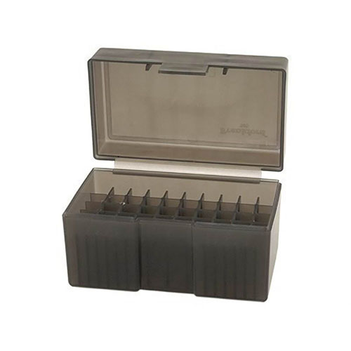 Las cajas de munición Frankford Arsenal son transparentes, organizan tu munición recargada y están disponibles en varios colores y tamaños para todos los calibres.