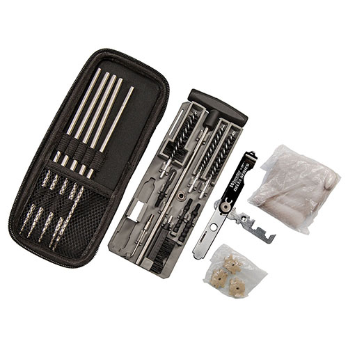 Lleva el poder de limpiar tu rifle en la palma de tu mano con el kit compacto Wheeler Delta, ideal para rifles .22 y .30, fácil de transportar y almacenar.