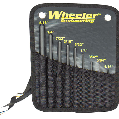 El set de punzones para pasadores de Wheeler está hecho de acero endurecido, evitando que se doblen. Incluye 9 tamaños con puntas hemisféricas para alineación precisa.