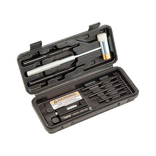 ¡Instala cada roll pin de tu AR 15 sin dañar tu arma! Este kit completo incluye herramientas para el Bolt Catch, Trigger Guard y punzones de acero.