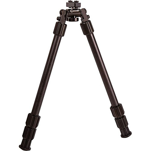 El bipode Caldwell Accumax de fibra de carbono es ligero (13 oz), resistente y ajustable, ideal para cazadores, con patas antideslizantes y bloqueo seguro.