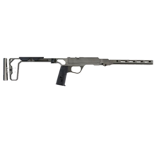 La Foundation T1X es ligera, modular y ajustable, con stock plegable, opciones de forend M-Lok y Arca-Swiss, y un diseño que facilita el cambio de cargador.