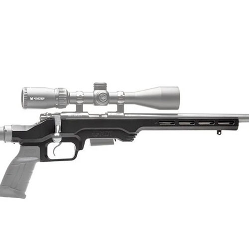 El sistema de chasis LSS-RF Gen 2 es ligero y compacto, compatible con rifles 22LR/17 HMR, y acepta empuñaduras y culatas AR. ¡Mejora tu precisión!