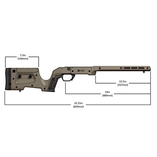 El MDT XRS es un sistema de chasis completo para Tikka T3 y T3x, ajustable y listo para usar, sin necesidad de piezas AR ni acoplamiento.