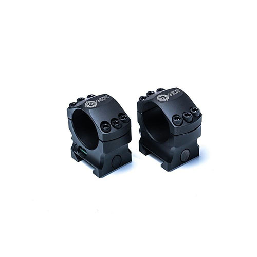 Los MDT Elite Scope Rings son ligeros y robustos, con nivel de burbuja integrado y diseño STANAG 4694 que asegura un montaje sólido en rieles fuera de especificación.