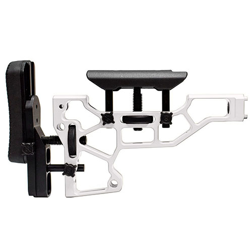 El MDT Rifle Stock para chasis ACC/ESS ofrece ajuste sin herramientas para mayor comodidad, con configuraciones horizontales, verticales y de inclinación.