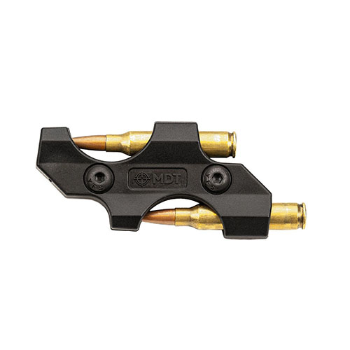 Almacena 2 cartuchos adicionales en el lateral de tu rifle con el MDT M-LOK Spare Round Holder, ideal para tener más munición a mano en el campo.
