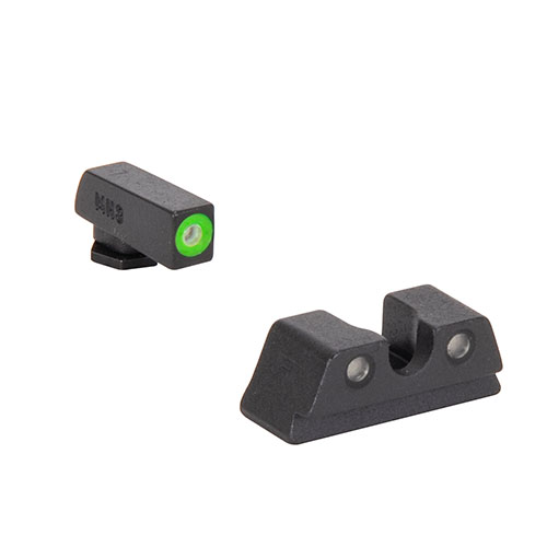 Los miras MEPRO HYPER-BRIGHT™ ofrecen visibilidad superior en cualquier luz, son resistentes, siempre encendidos y fáciles de instalar, ideales para tu Glock.