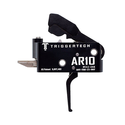 El gatillo TRIGGERTECH AR10 ofrece una acción de dos etapas, tecnología Frictionless Release, y resistencia a la corrosión para un rendimiento confiable y preciso.