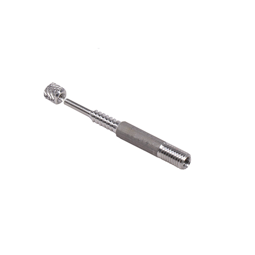 El adaptador VFG de aluminio (M5 externo / 1/8" interno) es compatible con todas las varillas de limpieza, ideal para calibres europeos y americanos.