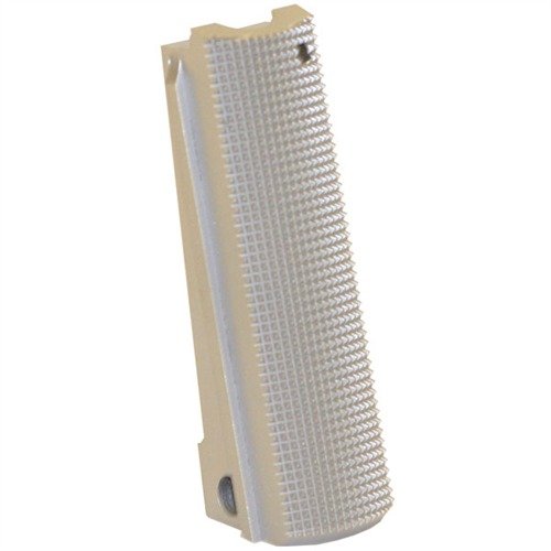 La housing de mainspring plana para 1911 de Ed Brown ofrece un agarre seguro con checkering de 25 lpi, ideal para competición y uso táctico.
