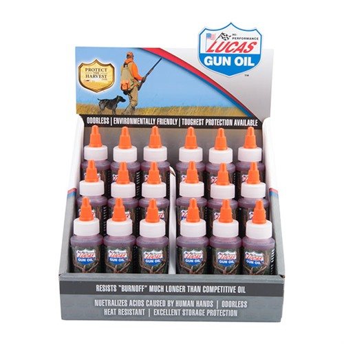 El aceite de caza Lucas es un lubricante sin olor, ideal para proteger tus armas del óxido y la humedad, y facilita la limpieza de residuos.