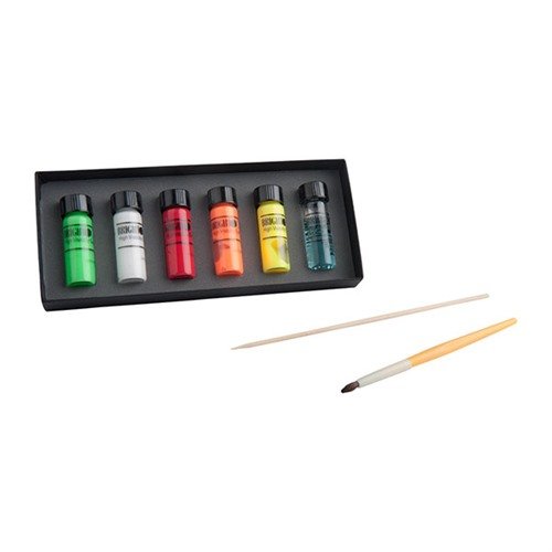 Mejora la precisión de tus disparos con el BRIGHTSIGHTS GUN SIGHT COATING, un kit de cinco colores fácil de aplicar que resalta tus miras en cualquier situación.