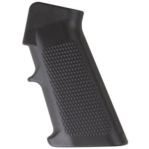 El agarre A2 de CAVALRY MANUFACTURING ofrece comodidad y un diseño limpio, ideal para rifles y carbinas, fabricado en polímero negro de calidad militar.