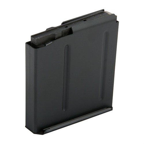Descubre el cargador AICS de 5 rondas para .300 Win. Mag, fabricado en acero tratado, con acabado Teflon negro y seguidores de polímero, ideal para rifles de acción larga.