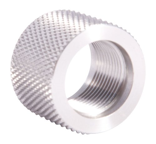 .920 Bull Thread Protector 5/8-24 de acero inoxidable protege tus hilos y la corona del cañón de daños, fácil de instalar y con un agarre firme.