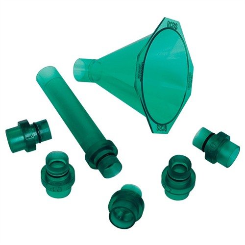 El kit QUICK CHANGE POWDER FUNNEL de RCBS soluciona problemas de ajuste, permite un flujo óptimo de pólvora y facilita devolverla al contenedor original.