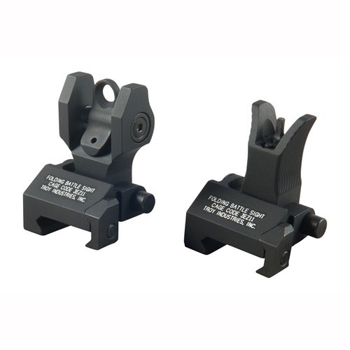 Las miras flip-up de TROY INDUSTRIES son robustas y ofrecen un respaldo seguro para tus ópticas, con ajuste de viento en ½ MOA y fácil instalación en rieles Picatinny.