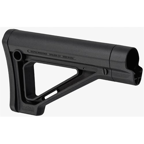 El MOE Fixed Carbine Stock de MAGPUL ofrece un diseño fijo y delgado, mejor apoyo para la mejilla, opciones de sling y fácil instalación sin herramientas.