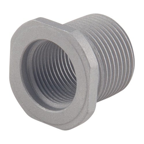 Este adaptador de rosca 1/2-28 a 5/8-24 en acero inoxidable es perfecto para frenos de boca y supresores, garantizando alineación y resistencia excepcionales.