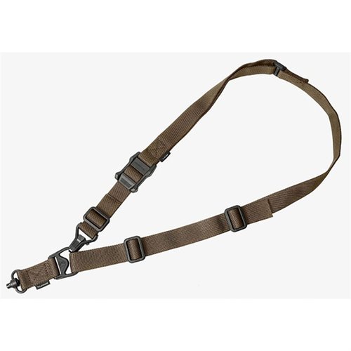 El MS3 GEN2 Sling de MAGPUL es versátil, ajustable y resistente, permitiendo un cambio rápido entre configuraciones de un punto y dos puntos para mayor comodidad.