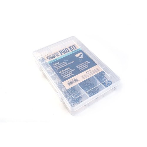 Este kit de resortes para el receptor inferior AR-15 incluye 20 de cada resorte esencial, ideal para armeros y tiendas, todo organizado en una caja clara.