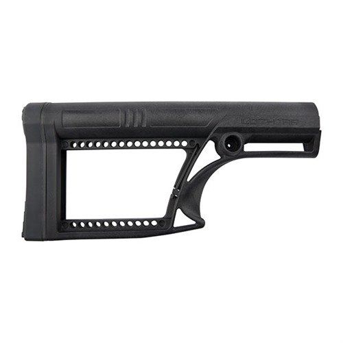 El Luth-AR Skeleton Stock es ligero y duradero, compatible con AR-15 y 308, con ajuste de longitud y altura para mayor comodidad y precisión.