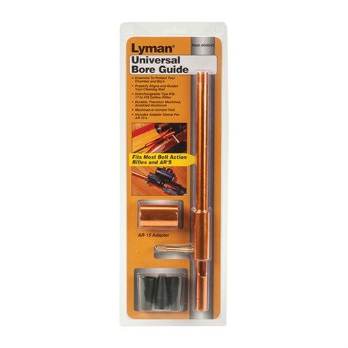 El Universal Bore Guide de Lyman dirige tu varilla de limpieza, protegiendo la cámara y el cañón, con puntas intercambiables para calibres de .17 a .416.