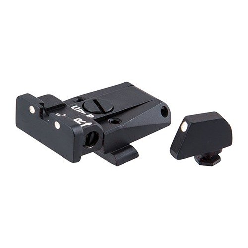 Mejora tu Glock® con el set de miras ajustables L.P.A. SIGHTS: diseño compacto, ajuste micrométrico y tornillos de clic para precisión.