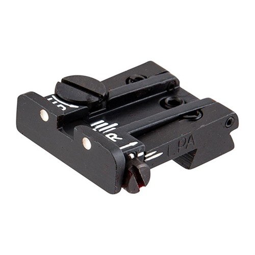 Convierte tu semi-auto en un arma moderna con la mira trasera ajustable L.P.A., que se adapta fácilmente y permite ajustes en elevación y viento.