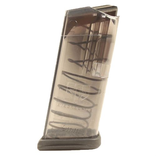 Los cargadores ETS transparentes para Glock 26 son confiables, resistentes, fáciles de limpiar y te permiten ver el conteo de balas desde cualquier ángulo.