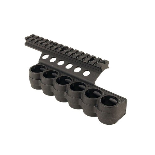 El SURESHELL POLYMER CARRIER de Mesa Tactical te permite llevar 6 cartuchos de 12ga de manera segura y accesible, fabricado en polímero resistente y ligero.