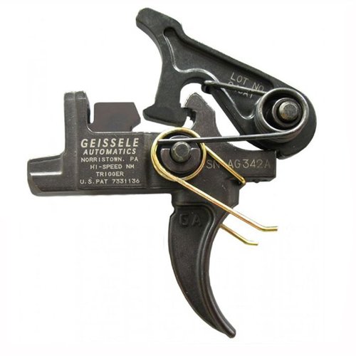 El gatillo Geissele Hi-Speed National Match AR-15 es ajustable y adaptable, ideal para competición y caza, con tres juegos de muelles para diferentes estilos de tiro.