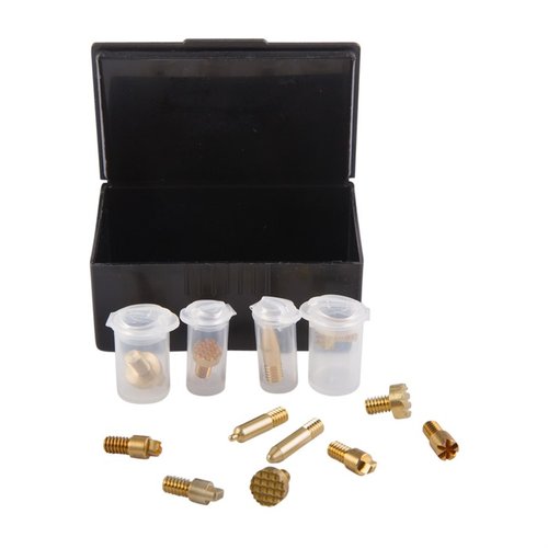 Personaliza tus armas de polímero con 12 puntas de alta calidad que crean texturas únicas, todo guardado en una caja resistente y fácil de transportar.