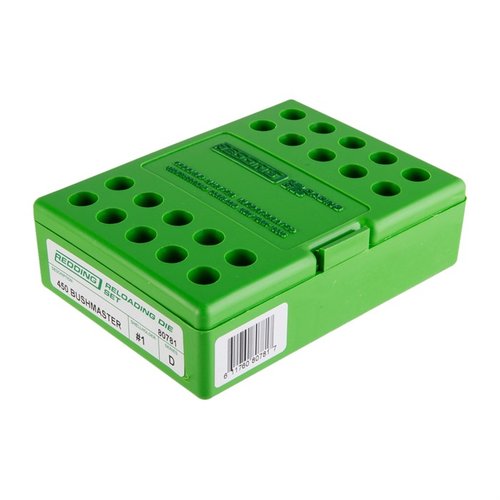 Los sets de dies Redding para casos de pared recta incluyen tres dies esenciales: resizing, expander y seating, para un ajuste perfecto de tus balas.