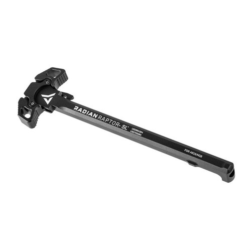 El Raptor-SL es un mango de carga ambidiestro para AR-15 con orejas de perfil bajo que evitan enganchones, ofreciendo un agarre seguro y rápido.