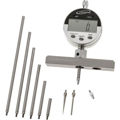 El iGAGING Digital Precision Depth Gauge mide hasta 22 pulgadas con precisión de 0.0005" y viene con varillas y puntos de medición personalizables.