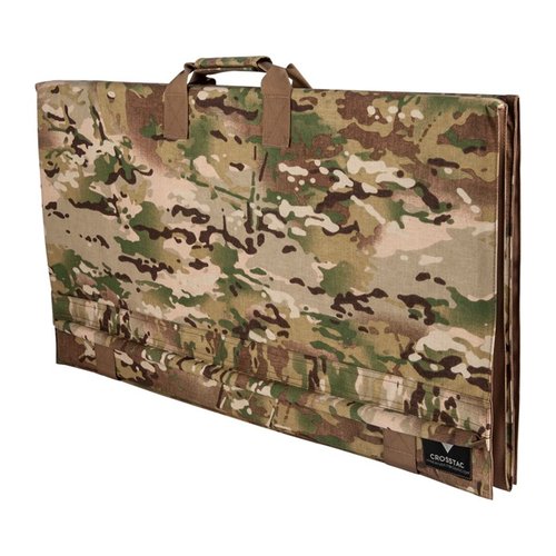 La Crosstac Precision LR Shooting Mat ofrece un soporte para bipode, se despliega plano, y su diseño evita que la suciedad ensucie tu vehículo.