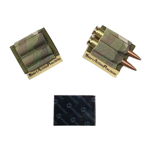 Con el SAP Two Round Holder, lleva dos cartuchos extra a mano, se adapta a diversas dimensiones y se fija con Velcro a tu rifle para un acceso rápido.