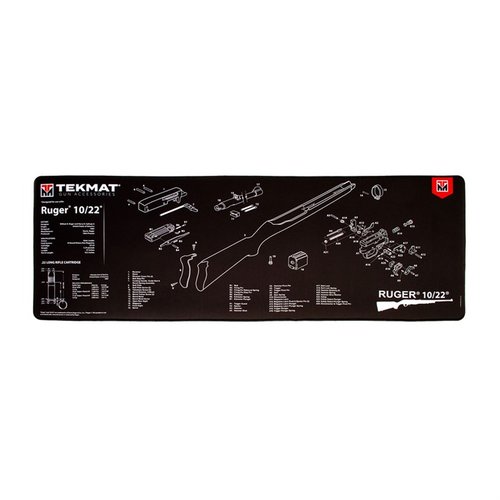 Descubre el TekMat Ultra 44, una alfombrilla de limpieza larga y resistente al agua, con esquemas de tu rifle y lista de piezas para un mantenimiento fácil.
