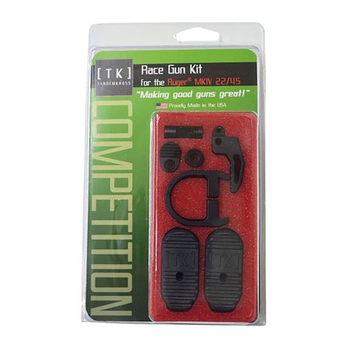 Mejora tu Ruger® MKIV™ 22/45™ con el Race Gun Kit: incluye un disparador 'Victory', anillo de carga 'halo' y liberación de cargador 'Titan' para un rendimiento óptimo.