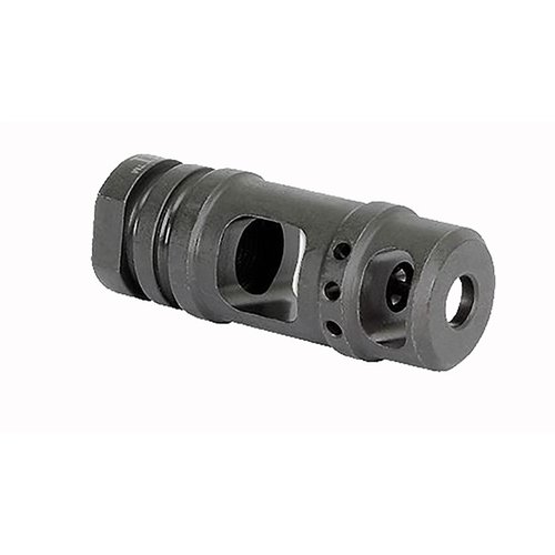 El freno de boca AR-15 de dos cámaras reduce el retroceso, está hecho de acero de herramienta con acabado fosfatado, y es 100% fabricado en EE. UU. ¡Garantía de por vida!