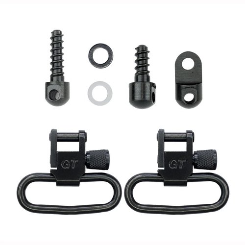 El RUGER 10/22 1.25" Swivel Set incluye adaptadores para 10/22 y .44 mag, tornillos de madera y dos swivels de bloqueo de 1.25", ideal para tus cursos de tiro.
