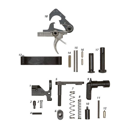 Este kit de piezas inferiores AR-15 incluye un gatillo ACT y todo lo necesario para un ensamblaje completo, ¡perfecto para personalizar tu rifle!