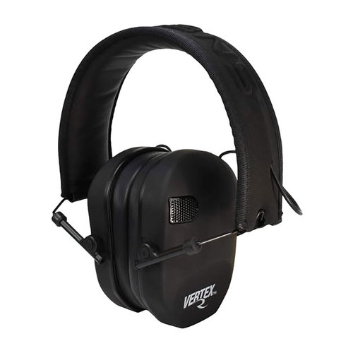 Los auriculares Radians Vertex™ ofrecen protección auditiva con micrófonos estéreo, batería recargable y diseño compacto, perfectos para el campo y el tiro.