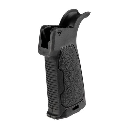 Mejora tu control con el AR-15 Rubber Overmolded Pistol Grip de Strike Industries, disponible en 3 ángulos, con textura antideslizante y almacenamiento seguro.