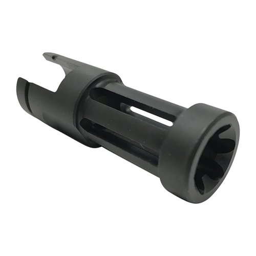 Este flash hider se adapta fácilmente al cañón estándar del rifle 10/22®, se asegura con un solo tornillo y no requiere conocimientos de armero.