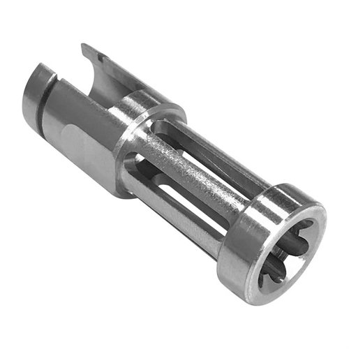 El flash hider para Ruger™ 10/22™ de acero inoxidable se coloca fácilmente en el cañón estándar y se asegura con un solo tornillo, ¡sin necesidad de armero!
